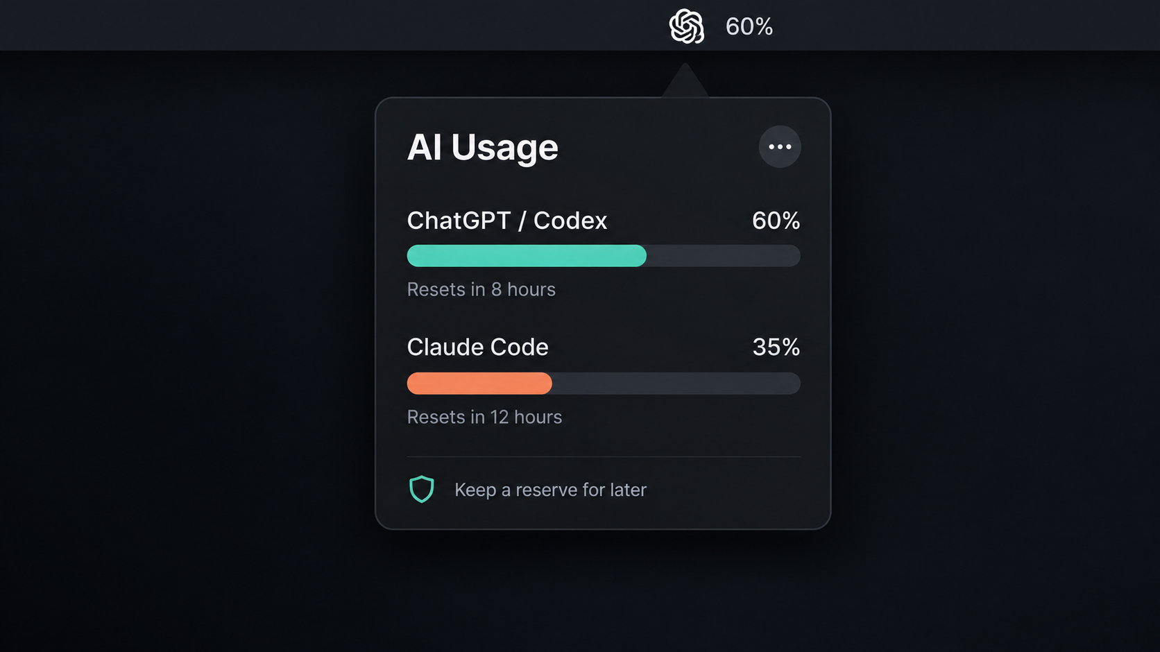 AI Usage Widgets showing menu-bar usage and a desktop card